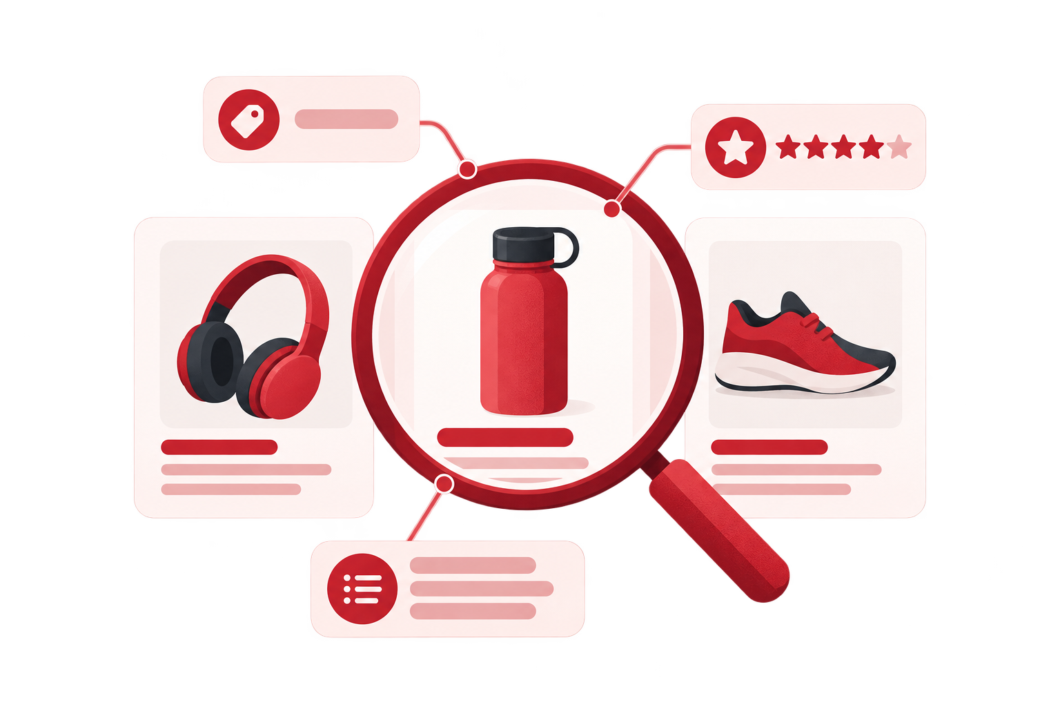 Illustration of reviewing a shortlist of product listings